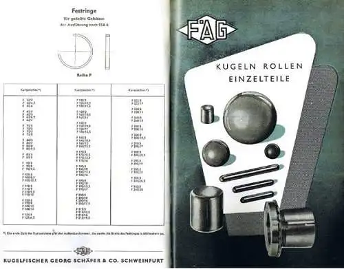 Bayern Schweinfurt FAG Fischer Kugellager Rollenlager Katalog Preisliste 1957