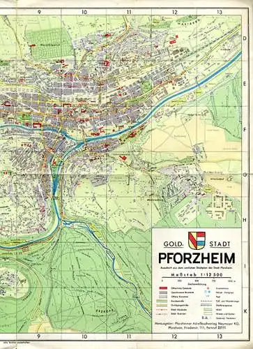 Baden Goldstadt Pforzheim Brötzingen Dill Stadtplan Straßenverzeichnis 1964