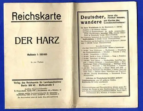 Deutsche Reichskarte Harz Nordhausen Duderstadt Goslar Halberstadt Thale 1923