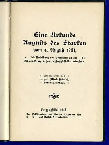 Sachsen August der Starke Urkunde Johann Georgenbad Berggießhübel Faksimile 191