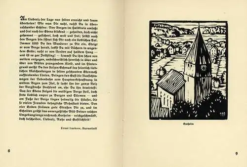 Bergstraße Seeheim Heppenheim Auerbach Bensheim Weinheim Holzschnitt Buch 1928