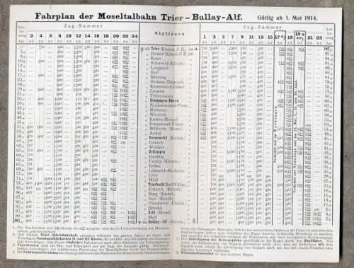 Rhein Pfalz Mosel Eisenbahn Trier Bullay Enkirch Fahrplan Reisebuch 1904