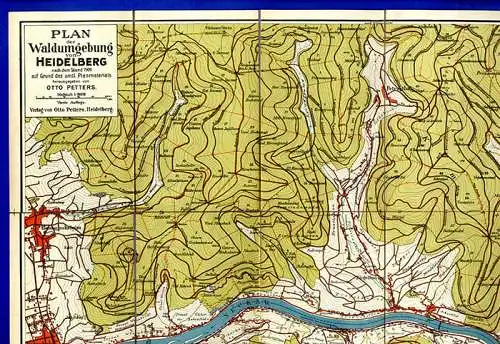 Baden Neckar Heidelberg Rohtbach Ziegelhausen Petersthal Wanderkarte 1910