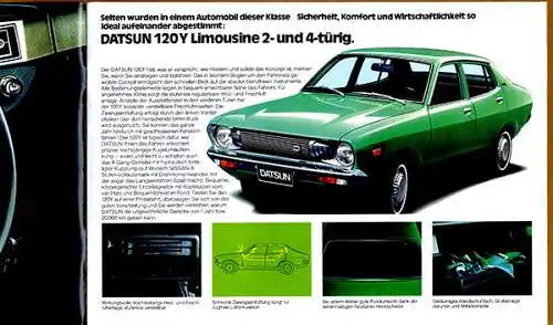 Japan Oldtimer Nissan Datsun 120 Y Technik Ausstattung Modell Prospekt 1978