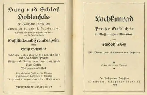 Hessen Nassau Wiesbaden Verse Geschichten in Mundart Rudolf Dietz 4 Bände 1920