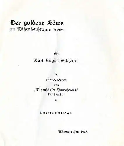 Witzenhausen Werra Gasthof Hotel Goldener Löwe Geschichte Festschrift 1928