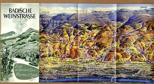Baden Schwarzwald Sinzheim Offenburg Weinstraße Farb Panorama Falt Prospekt 1954