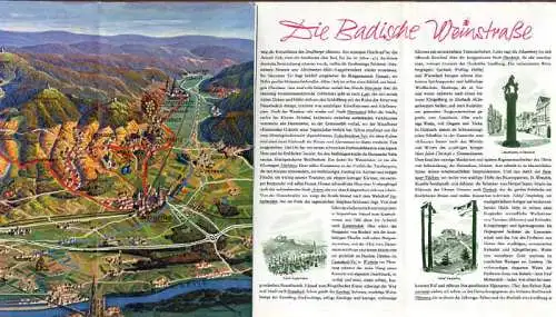 Baden Schwarzwald Sinzheim Offenburg Weinstraße Farb Panorama Falt Prospekt 1954