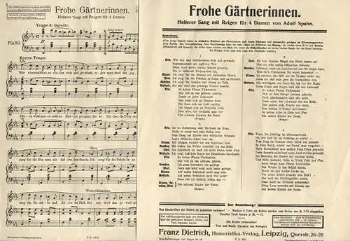 Frohe Gärtnerinnen heiteres Damen Tanz Singspiel Textblatt Noten Leipzig 1901