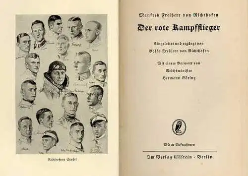 Weltkrieg Militär Luftfahrt Jagdflieger Richthofen rote Baron Gedenkbuch 1933