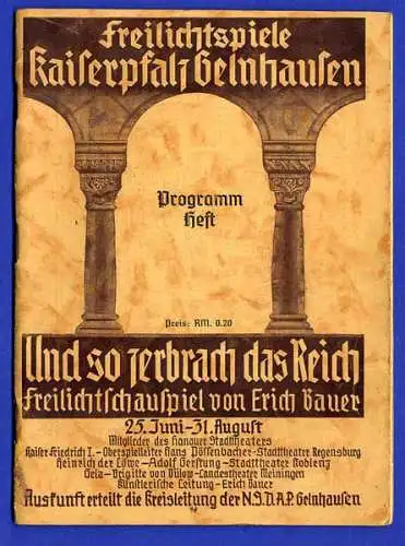 Hessen Main Kinzig Kaiserpfalz Gelnhausen Barbarossa Festspiel Programm 1938