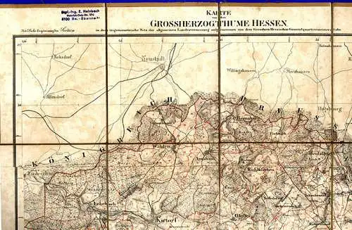 Großherzogtum  Hessen Alte Landkarte Alsfeld Homberg Romrod Kirtorf um 1860