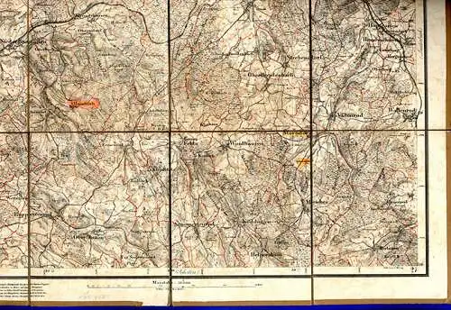 Großherzogtum  Hessen Alte Landkarte Alsfeld Homberg Romrod Kirtorf um 1860