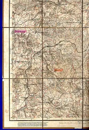 Großherzogtum  Hessen Alte Landkarte Alsfeld Homberg Romrod Kirtorf um 1860