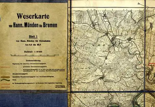 Niedersachsen Weserlauf Hann Münden Höxter Carlshafen Bremen alte Landkarte 1920