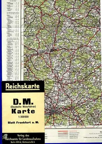 Alte Reichskarte für Motorrad Fahrer Frankfurt Gießen Fulda Kilometer Tafel 1924