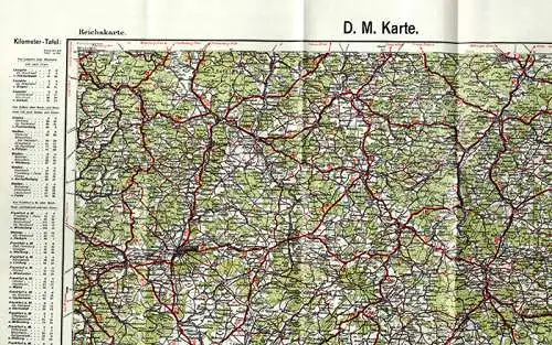 Alte Reichskarte für Motorrad Fahrer Frankfurt Gießen Fulda Kilometer Tafel 1924