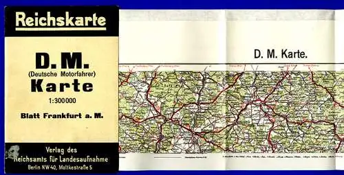 Alte Reichskarte für Motorrad Fahrer Frankfurt Gießen Fulda Kilometer Tafel 1924