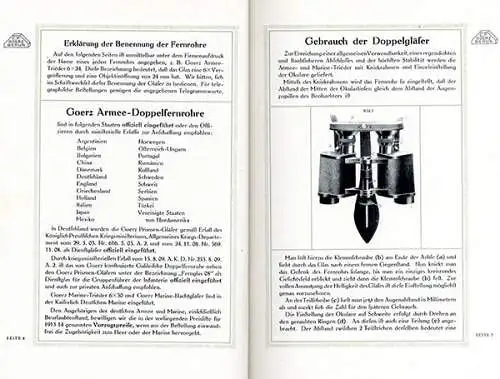 Berlin Armee Marine Fernglas Fernrohr Optische Anstalt Goerz Katalog 1910