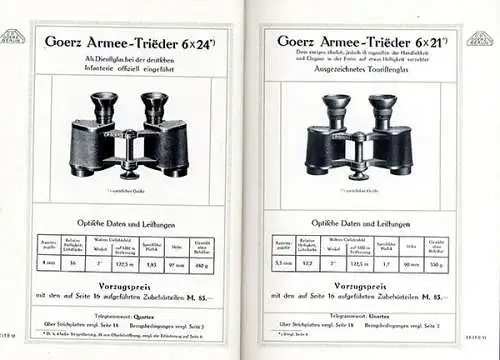 Berlin Armee Marine Fernglas Fernrohr Optische Anstalt Goerz Katalog 1910