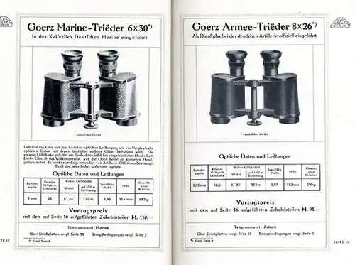 Berlin Armee Marine Fernglas Fernrohr Optische Anstalt Goerz Katalog 1910