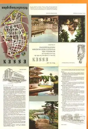 Westfalen Ruhr Essen Tourismus Stadtplan Sehenswürdigkeiten Faltplan 1960