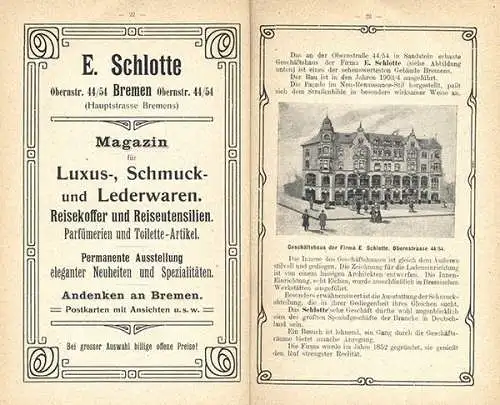 Bremen Stadt Geschichte Verkehr Vororte Reklame Stadtplan Reiseführer 1913