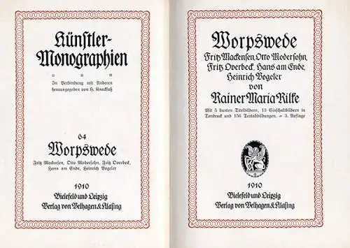 Kunst Malerei Maler der Künstlerkolonie Worpswede Rainer Maria Rilke Buch 1910