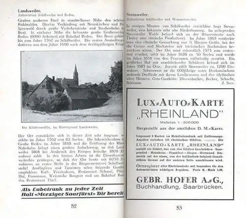 Rhein Pfalz Saar Mosel Nahe Eifel Westrich Hunsrück Reiseführer Wanderbuch 1930