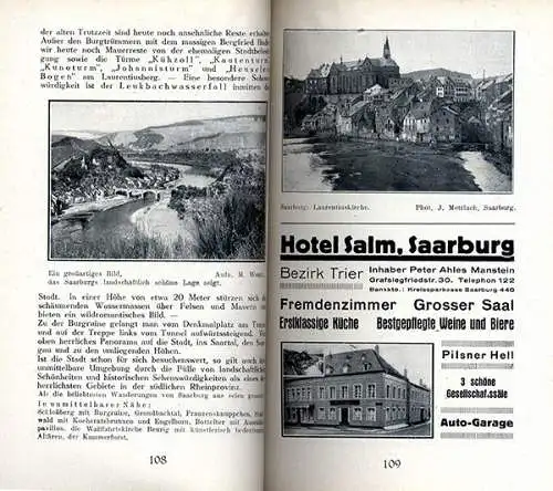 Rhein Pfalz Saar Mosel Nahe Eifel Westrich Hunsrück Reiseführer Wanderbuch 1930