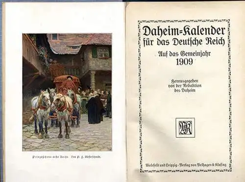 Deutsches Reich Daheim Familien Kalender Kunst Grafik Reklame Jugendstil 1909