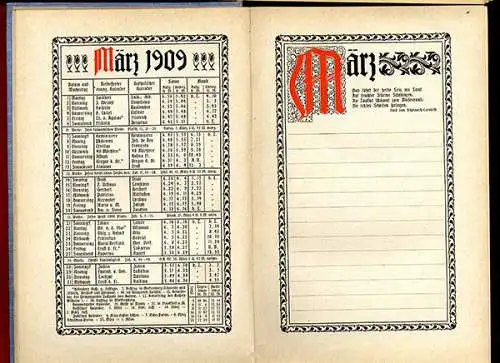 Deutsches Reich Daheim Familien Kalender Kunst Grafik Reklame Jugendstil 1909