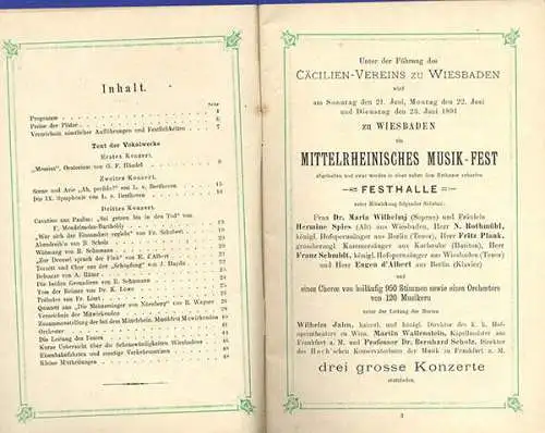 Hessen Wiesbaden Mittelrheinisches Musikest Festschrift Programmheft 1891