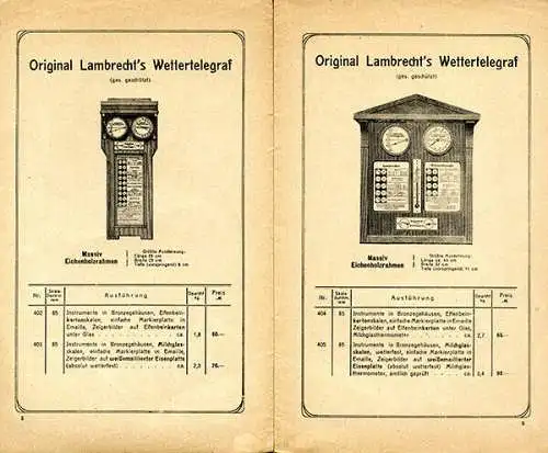 Göttingen Lambrecht Wetter Telegrafen Barometer Katalog Preisliste 1919
