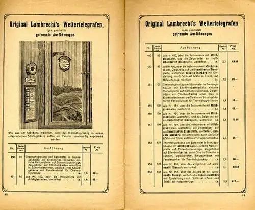 Göttingen Lambrecht Wetter Telegrafen Barometer Katalog Preisliste 1919