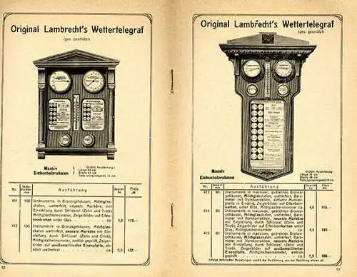 Göttingen Lambrecht Wetter Telegrafen Barometer Katalog Preisliste 1919