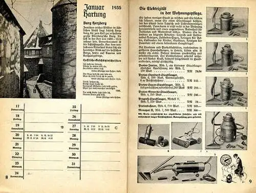 Deutsches Reich Elektrizität Strom Versorgung Energie Wirtschaft Kalender 1935