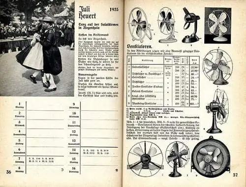 Deutsches Reich Elektrizität Strom Versorgung Energie Wirtschaft Kalender 1935