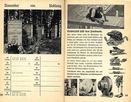 Deutsches Reich Elektrizität Strom Versorgung Energie Wirtschaft Kalender 1935