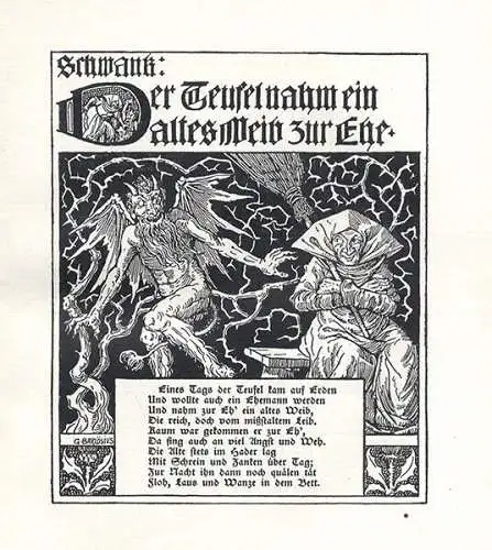 Mittelalter Teufels Lieder Balladen Hans Sachs Jugendstil Kunst Grafik Buch 1914