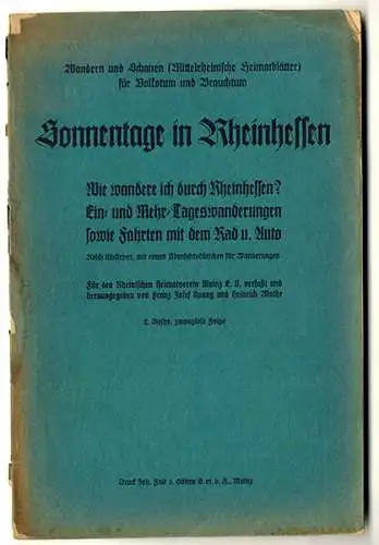Rheinhessen Mainz Alzey Worms Ingelheim Heimat Wanderbuch 1930