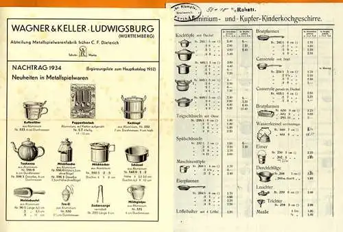 Württemberg Ludwigsburg Puppenküche Metall Spielwaren Fabrik Wagner Katalog 1932