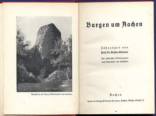 Rheinland Aachen Stolberg Mittelalter Burgen Häuser Geschichte Buch 1938