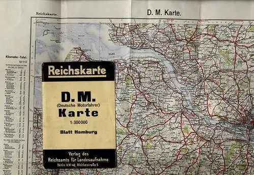 Alte Reichskarte für Motorrad Fahrer Hamburg Elbe Cuxhaven Kilometer Tafel 1924