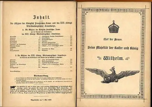 Krieg Militär Preußen Württemberg Armee Anciennetäts Offiziere Rangliste 1897