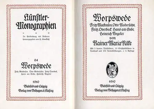 Kunst Malerei Maler der Künstlerkolonie Worpswede Rainer Maria Rilke Buch 1987