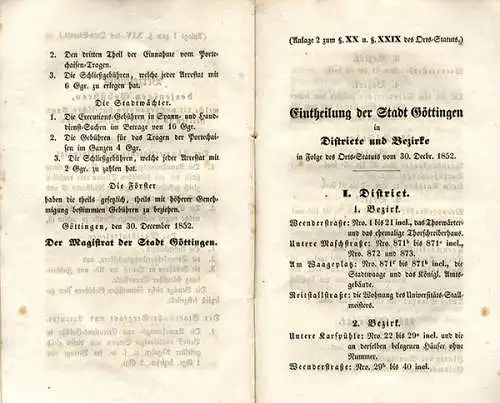 Niedersachsen Harz Stadt Gemeinde Göttingen Orts Statut + Kassen Reglement 1853