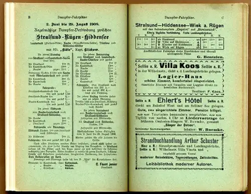 Ostsee Insel Rügen Sassnitz Putbus Binz Sellin Arkona Verkehr Reiseführer 1908