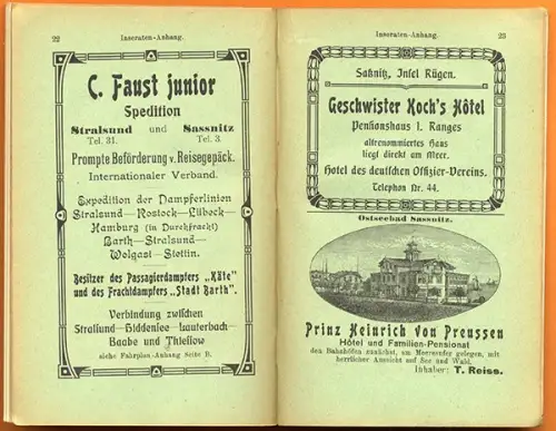 Ostsee Insel Rügen Sassnitz Putbus Binz Sellin Arkona Verkehr Reiseführer 1908
