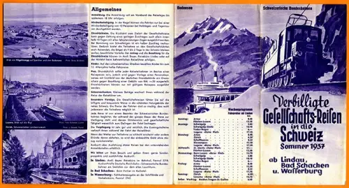 Schweiz Eisenbahn Tourismus Schweizerische Bundesbahn Reiseprospekt Sommer 1937